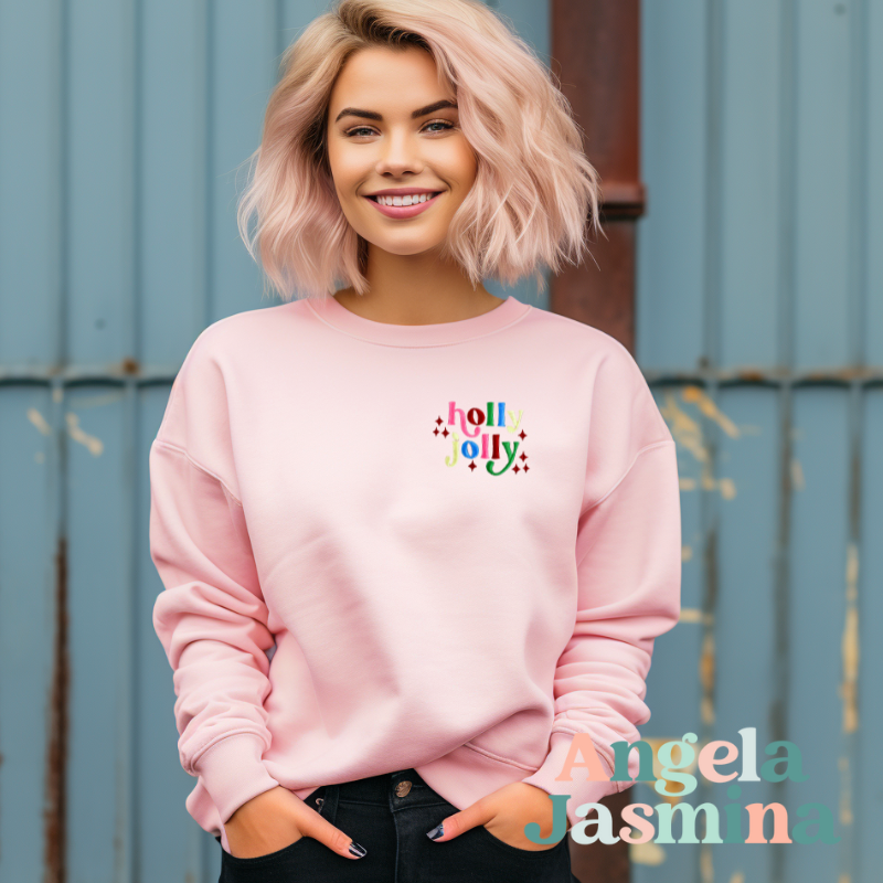 Pink Holly Jolly Embroidered Sweatshirt