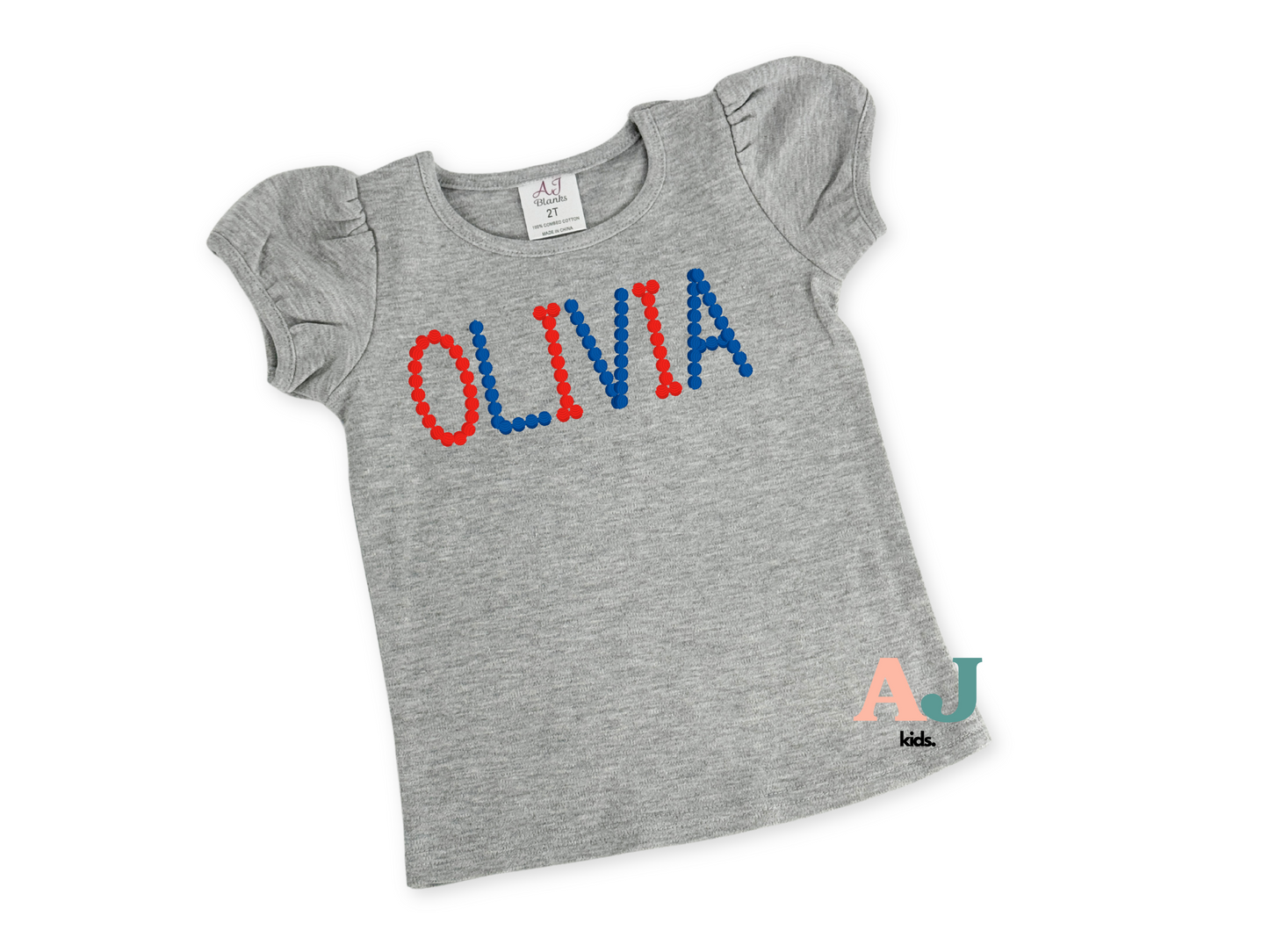 Girls Personalized Embroidered Bead Patriotic Shirt