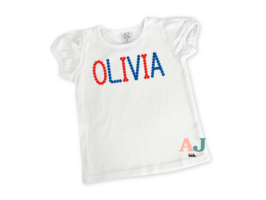 Girls Personalized Embroidered Bead Patriotic Shirt