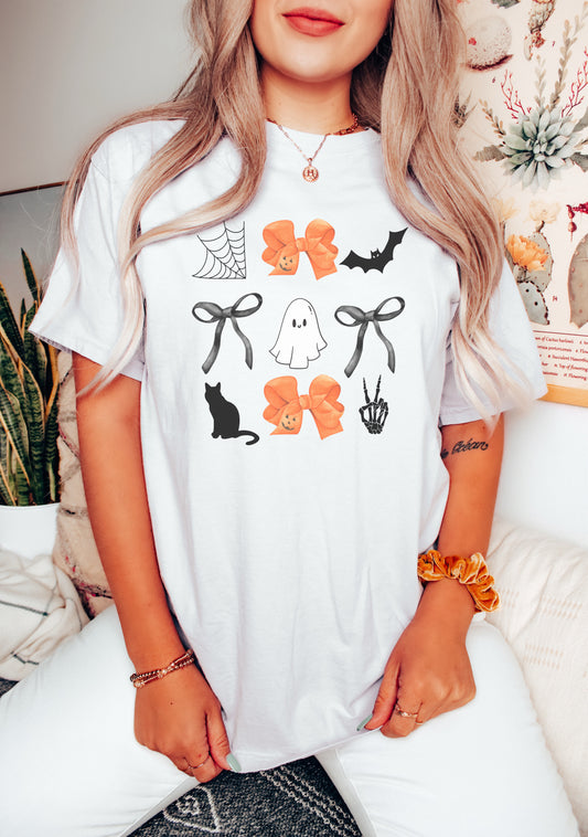 White Spiderweb Bats & Bows Comfort Colors Tee