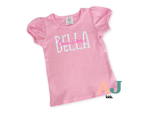 Girls Personalized First and Middle Name Embroidered Shirt