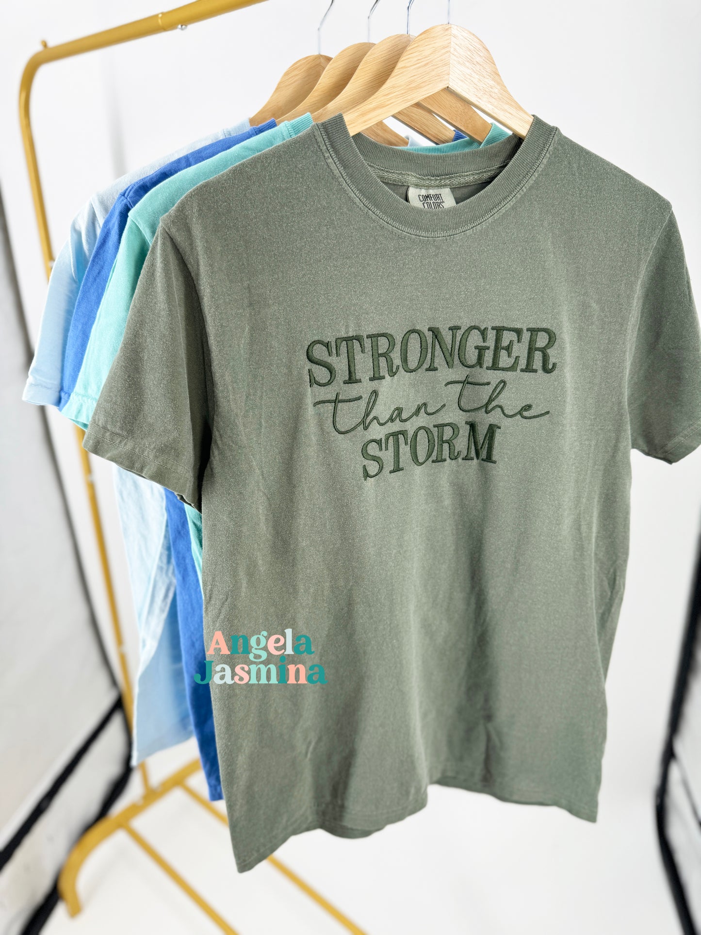 Moss Stronger Than The Storm Embroidered Short Sleeve Tee