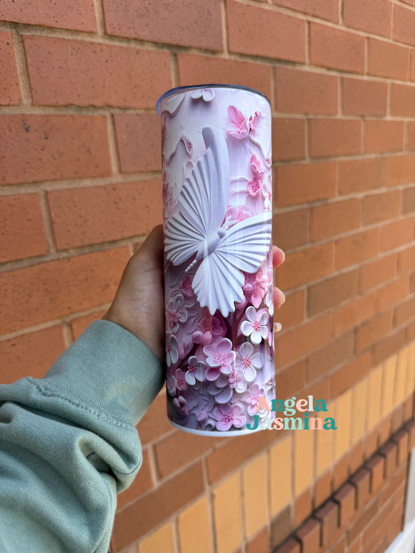 3d Pink Butterfly Floral Tumbler