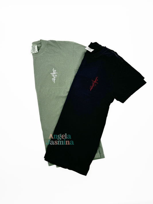FLORAL Cross Embroidered Comfort Colors Tee