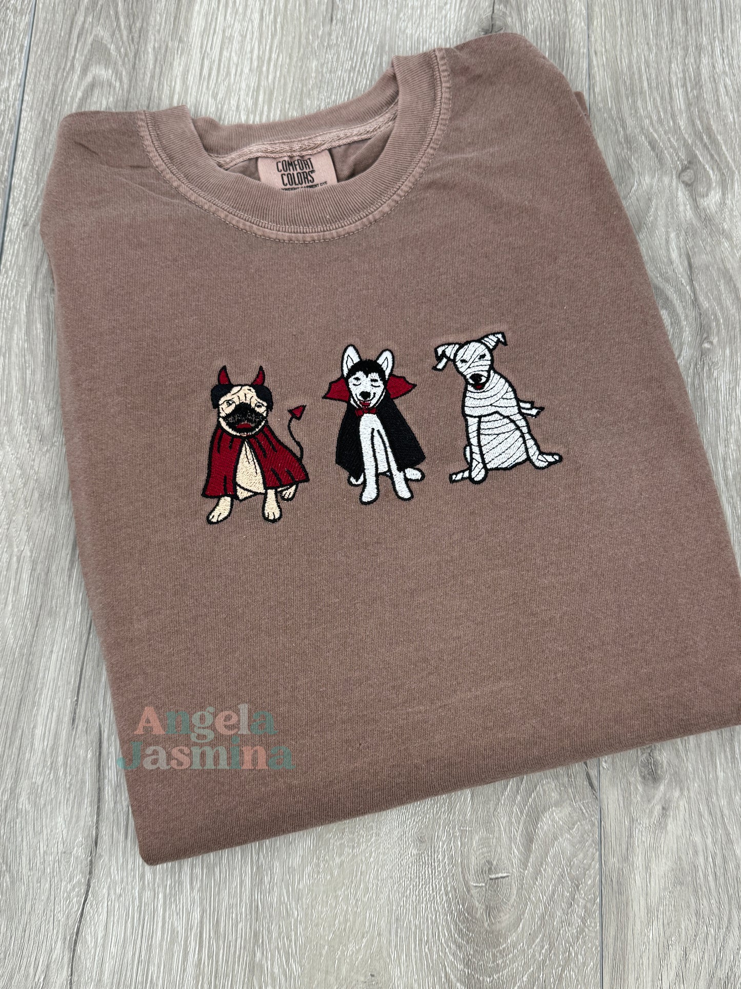 Halloween Dogs Embroidered Comfort Colors Espresso Tee