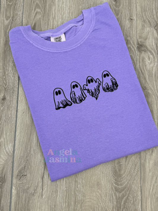 Halloween Ghosts Embroidered Comfort Colors Violet Tee