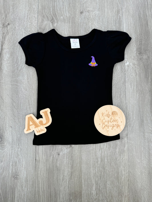 Girls Embroidered Witch's Hat Shirt