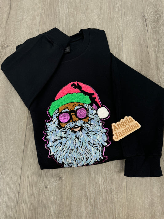 Black Santa Sunglasses Chenille Sweatshirt