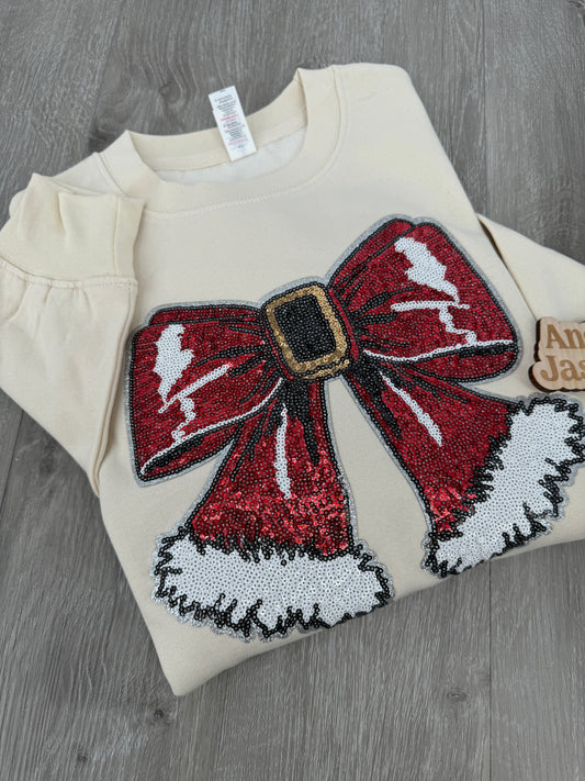 Santa Belt Sequin Bow Sweatshirt