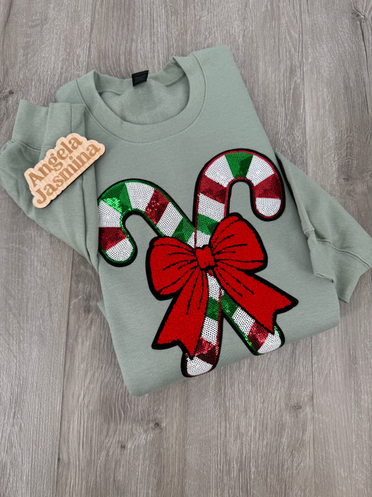 Candy Cane Sequins Bow Sweatshirt