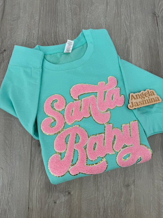 Santa Baby Pink Aqua Chenille Sweatshirt