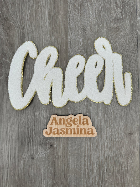 White Gold Cheer Chenille Patch