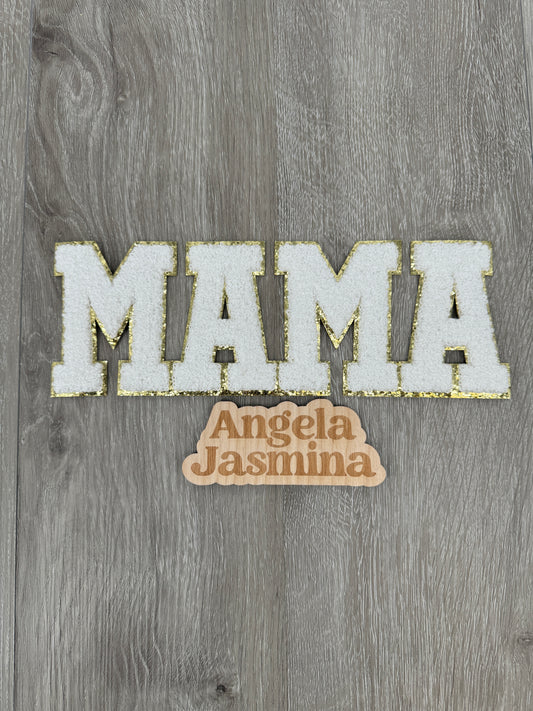 White Gold Mama Chenille Patch