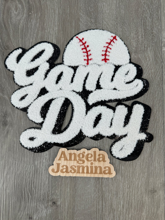 Baseball Game Day Chenille Black Glitter Patch