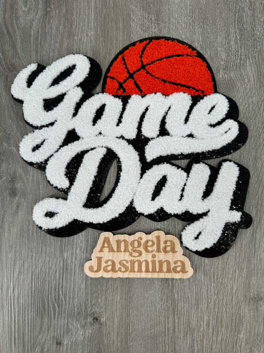 Basketball Game Day Chenille Black Glitter Patch