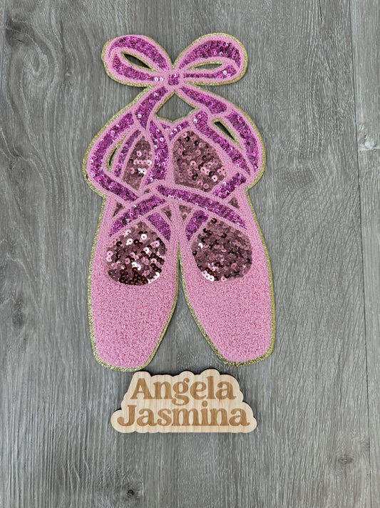 Ballet Slippers Bow Chenille and Sequins Patch