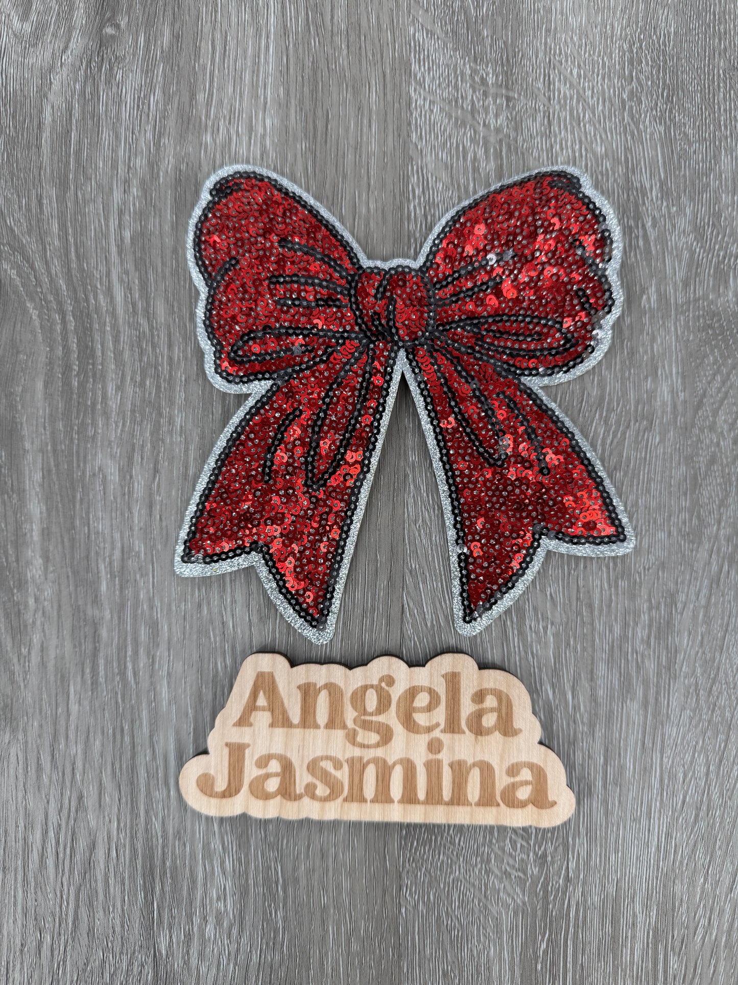 Red Side Bow Sequins Patch - 5.5 inch