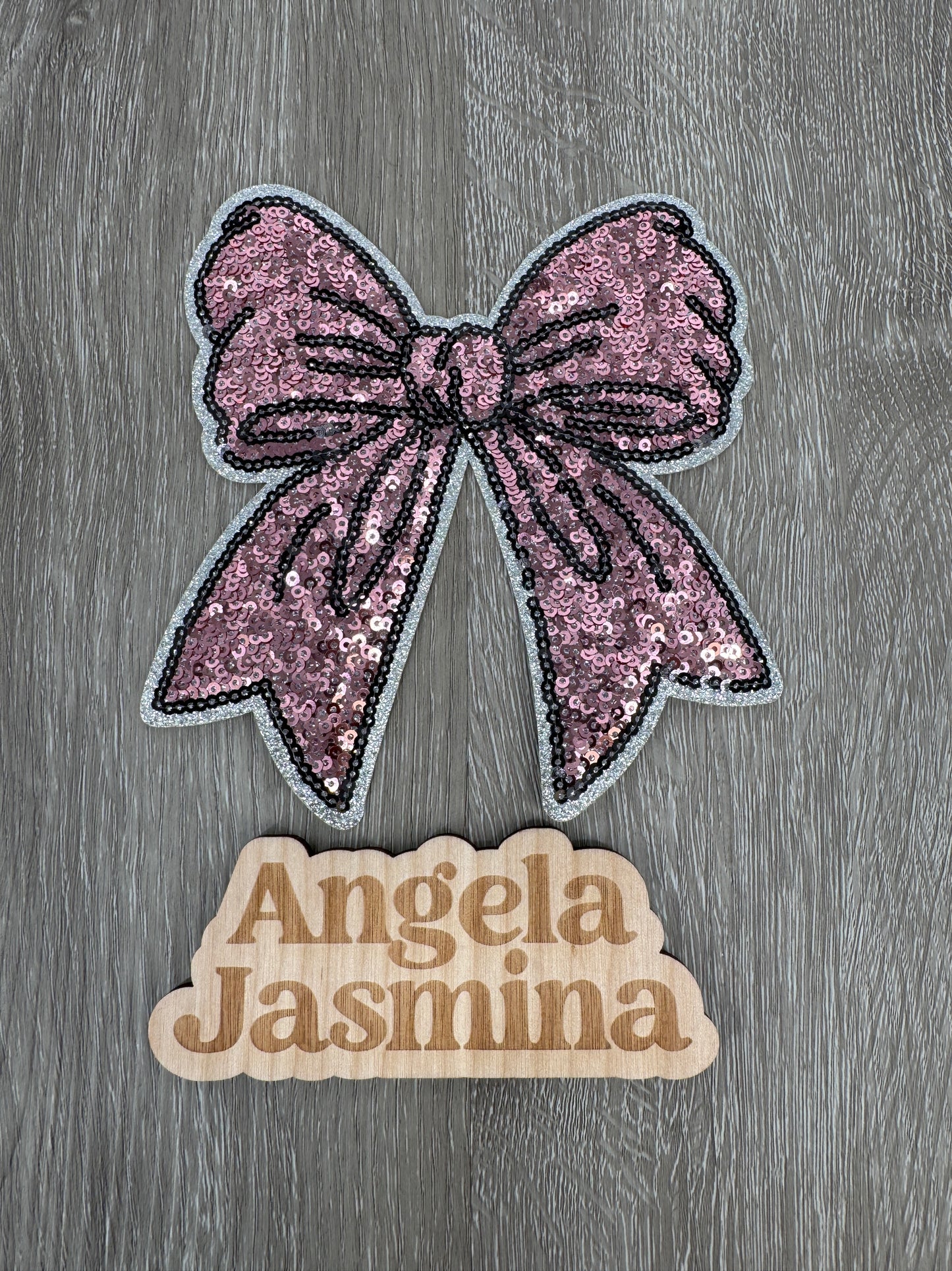 Pink Side Bow Sequins Patch - 5.5 inch