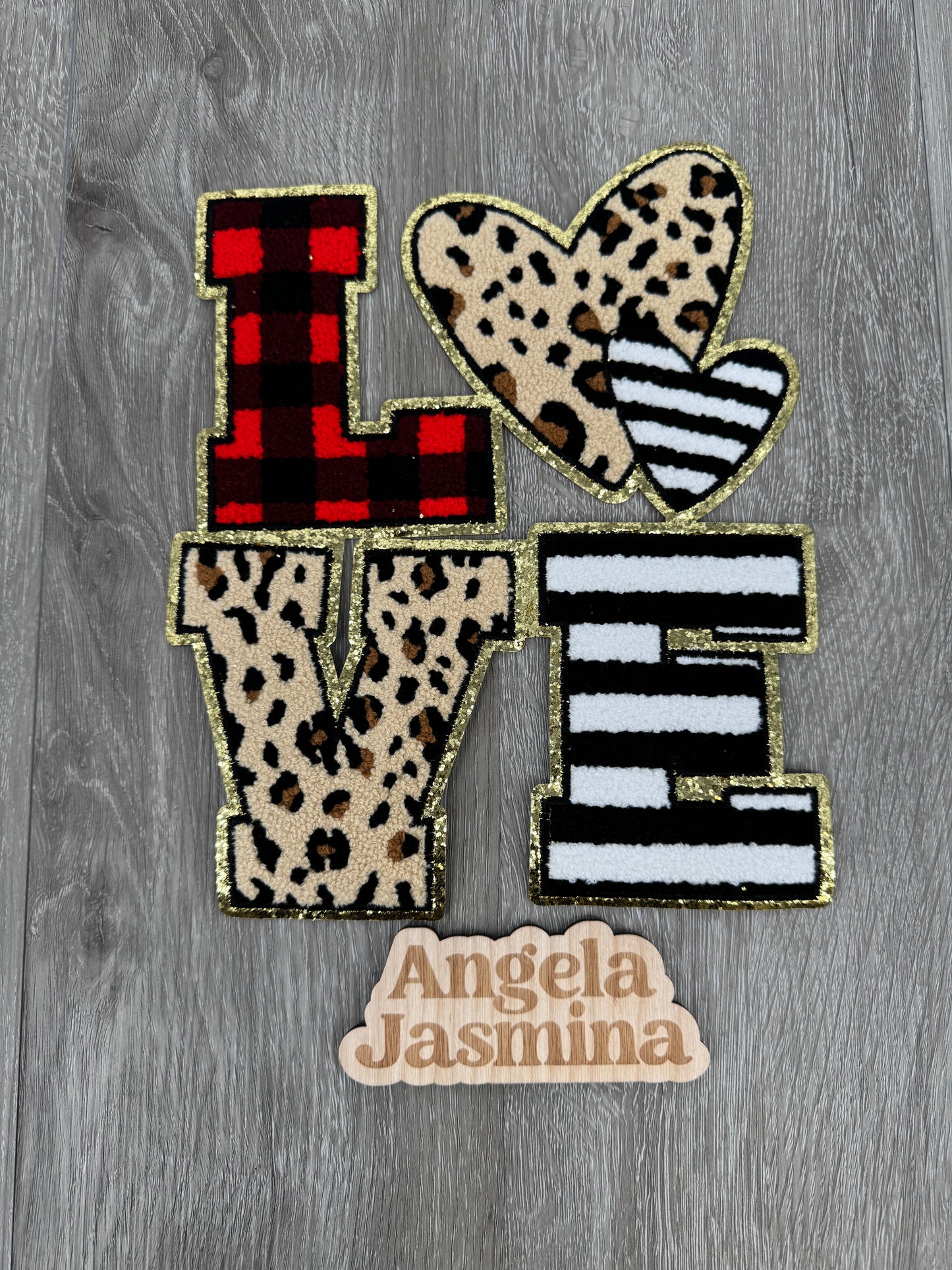 LOVE Plaid Cheetah Striped Chenille Patch