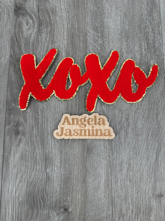 XOXO Script Red Gold Chenille Patch