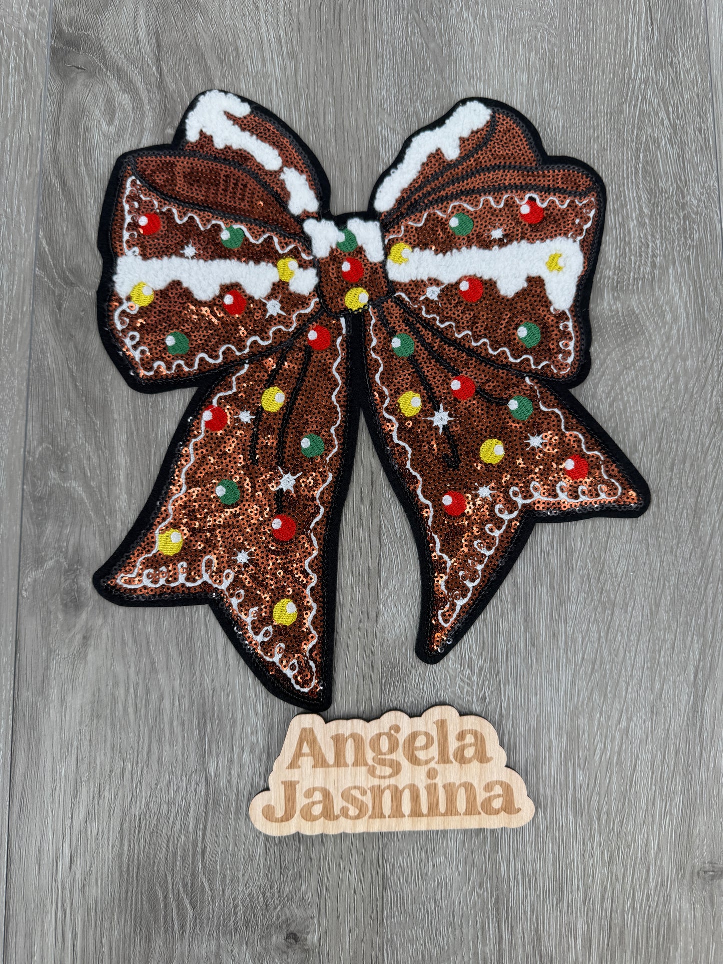 Gingerbread Bow Sequin Patch