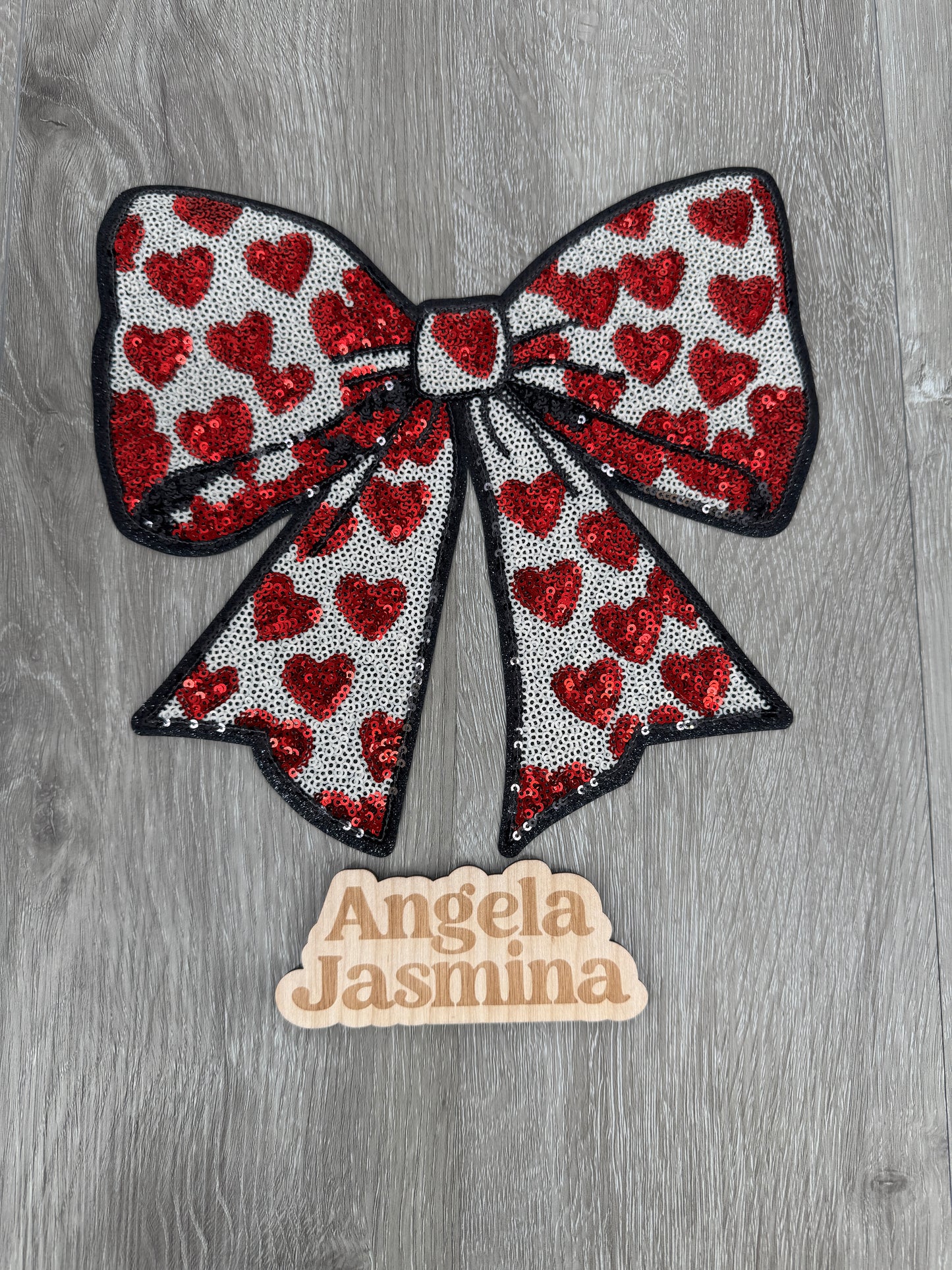 Valentines Bow Hearts Sequins Patch