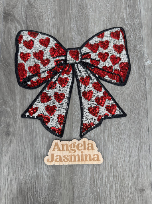 Valentines Bow Hearts Sequins Patch