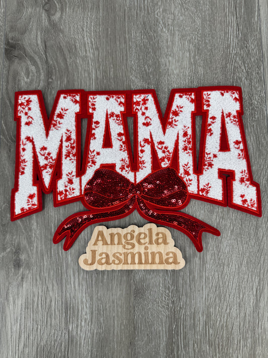 Red Mama Floral Bow Sequins and Chenille Patch