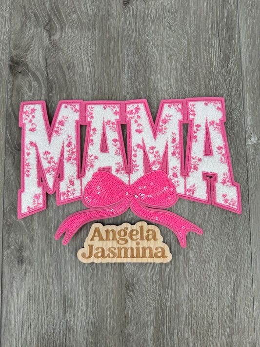 Pink Mama Floral Bow Sequins and Chenille Patch