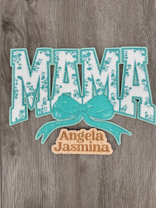 Aqua Mama Floral Bow Sequins and Chenille Patch