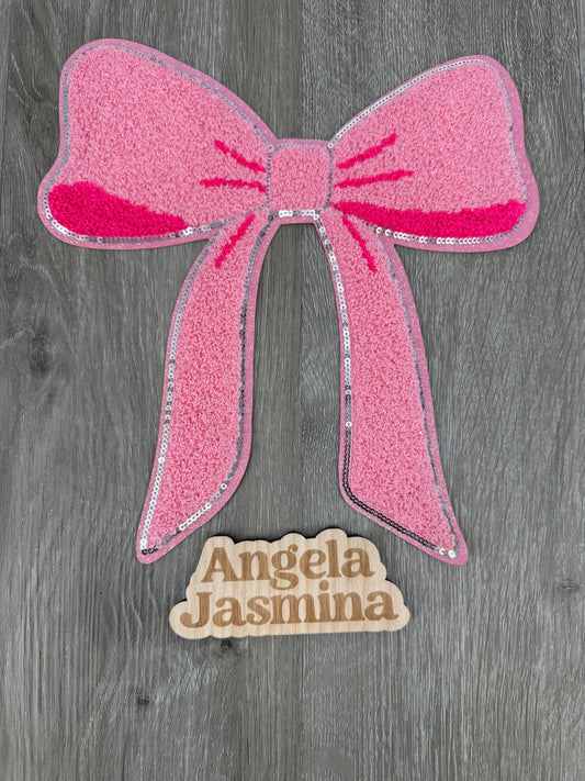 Pink Bow Chenille and Sequins Patch