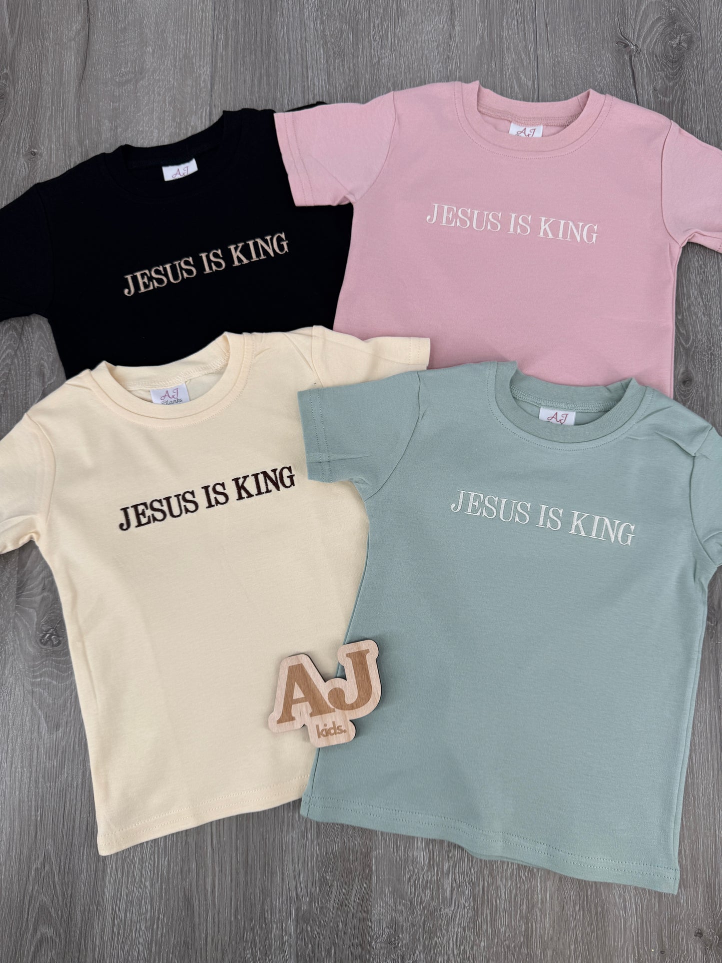 Kids Faith God is Good Jesus is King Embroidered Shirt