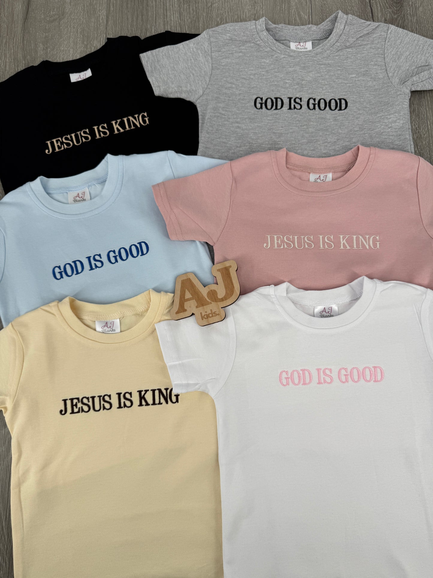 Kids Faith God is Good Jesus is King Embroidered Shirt