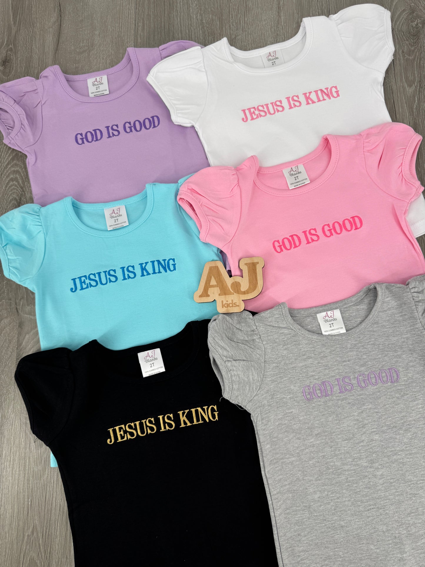 Girls Faith God is Good Jesus is King Embroidered Shirt