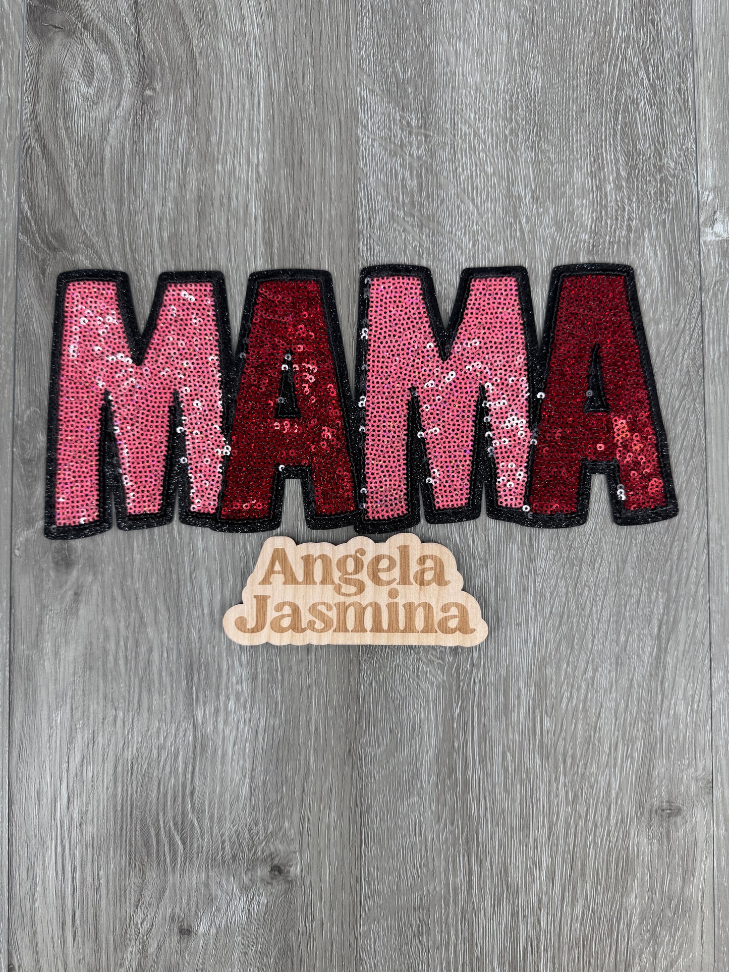 Mama Pink Red Sequins Patch