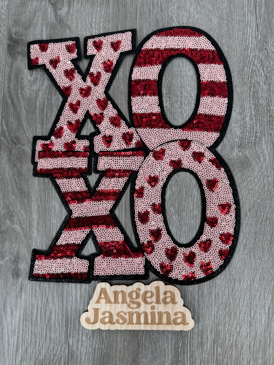 XOXO Pale Pink and Red Sequins Patch