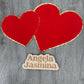 Double Heart Red Gold Chenille Patch