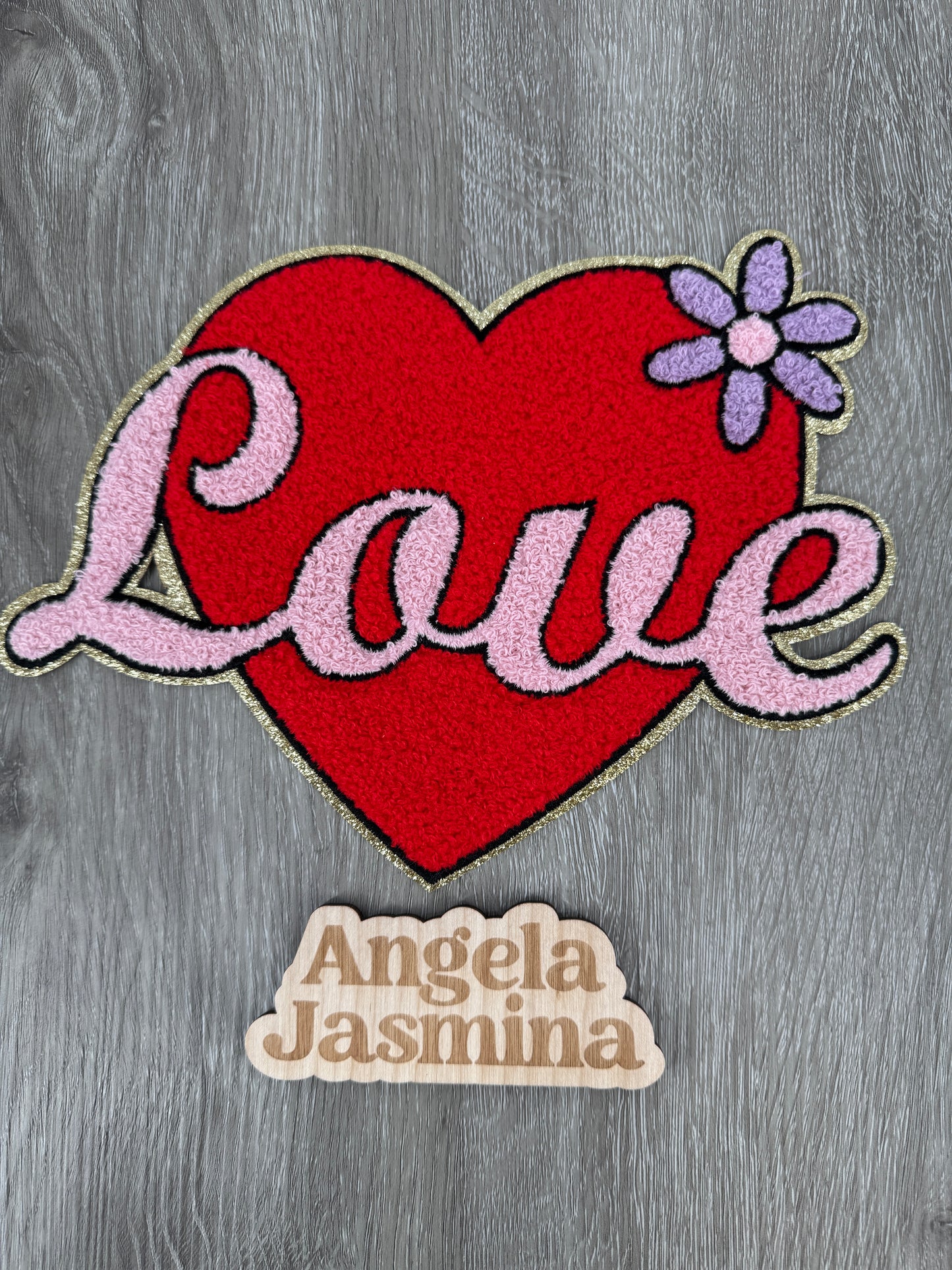 Love Heart Floral Chenille Patch