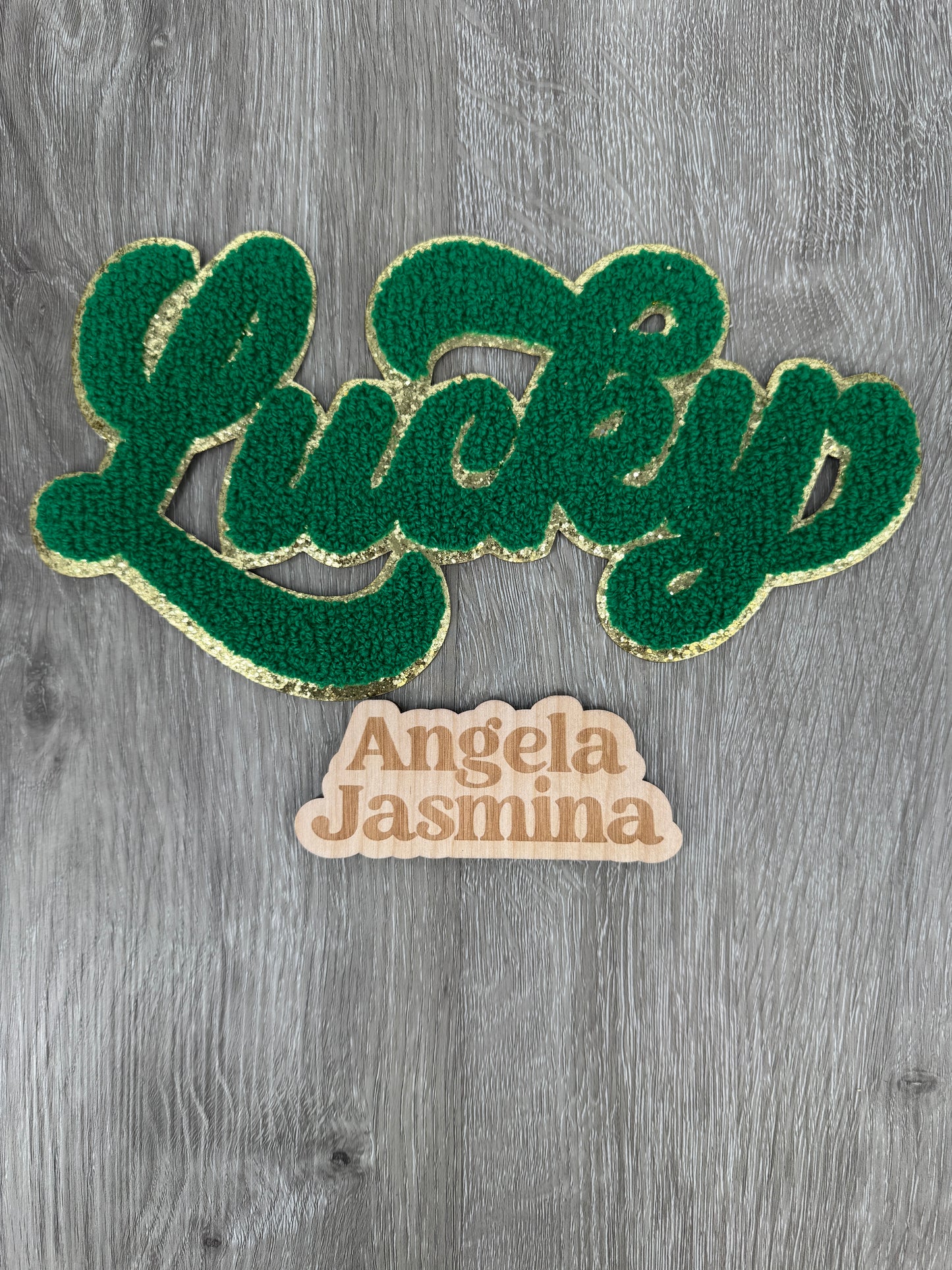 Retro Lucky Green Gold Chenille Patch