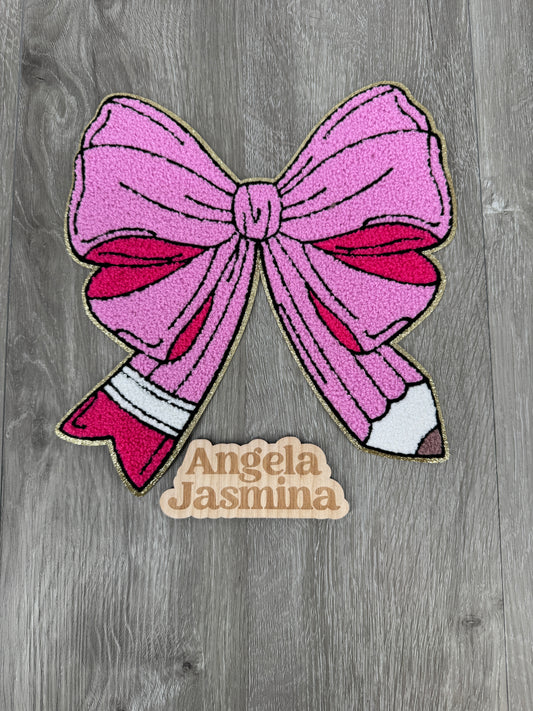 Pink Pencil Bow Chenille Patch