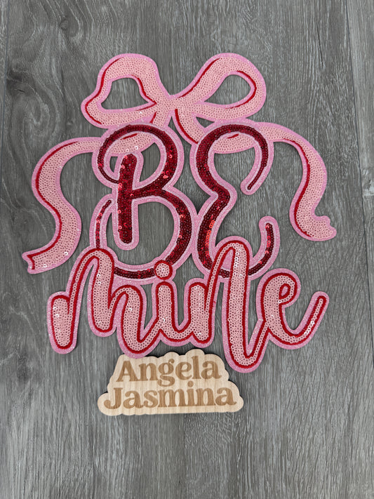 Be Mine Bow Pink Red Sequins Patch