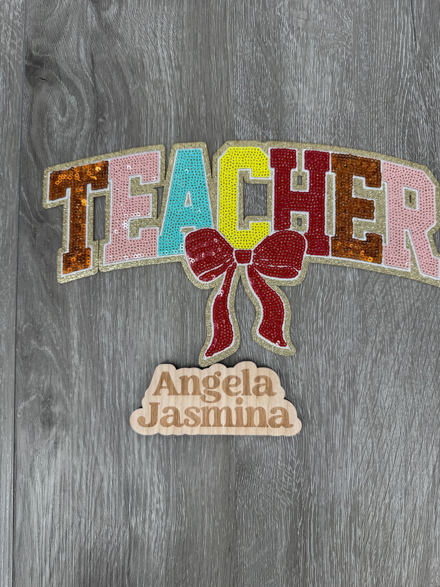 Teacher Bow Sequins Patch