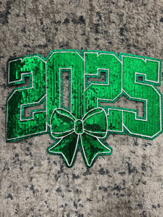 2025 Bow New Year Green Sequin Patch