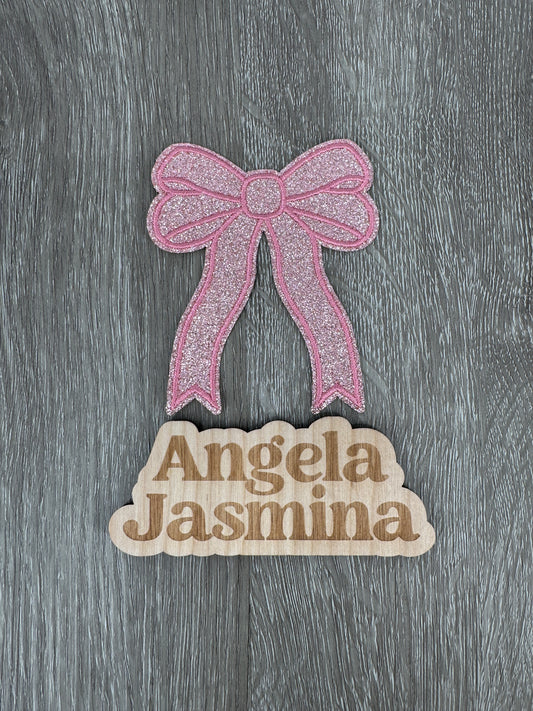 Light Pink Glitter Mini Bow Patch 4 inch