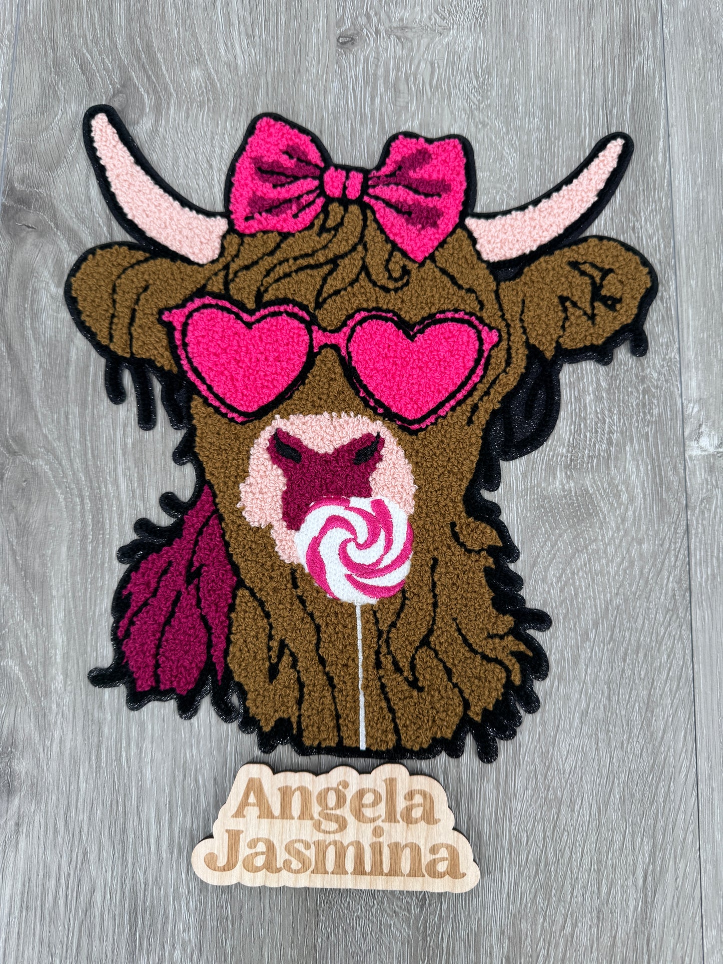 Valentine Cow with Lollipop Chenille Patch