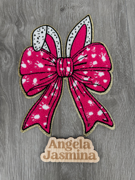 Pink Easter Bunny Ear Bow Chenille Patch