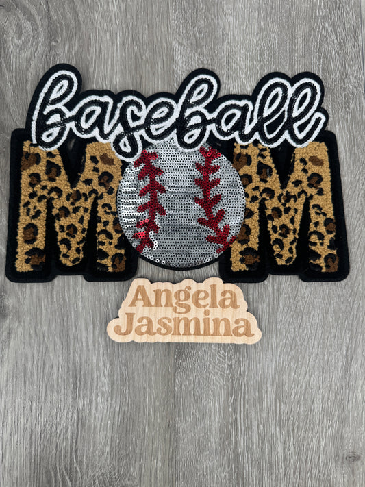 Baseball Mom Cheetah Chenille and sequins Patch