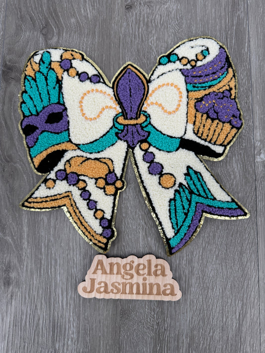 Mardi Gras Bow Chenille Patch