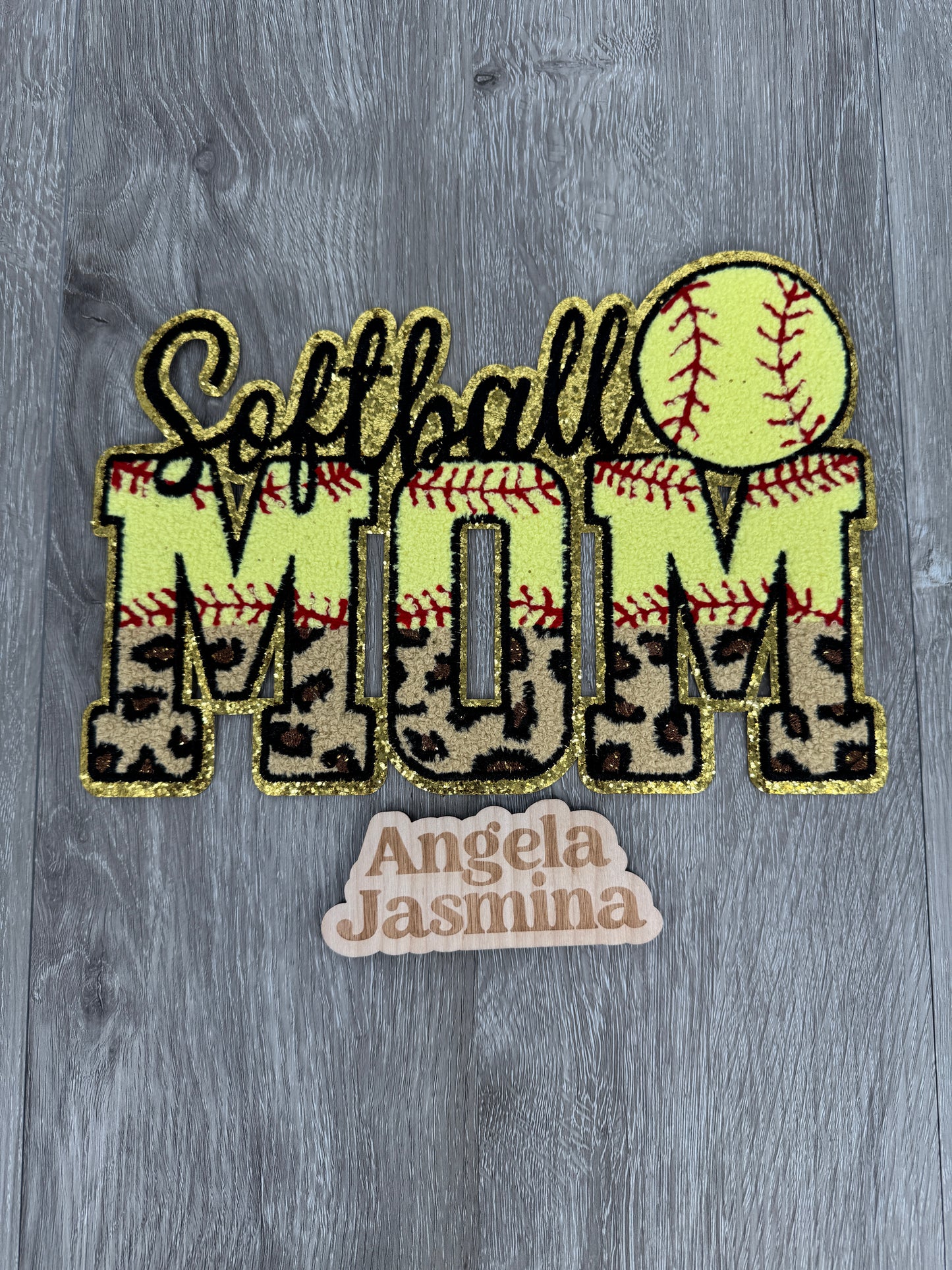 Softball Mom Cheetah Chenille Patch