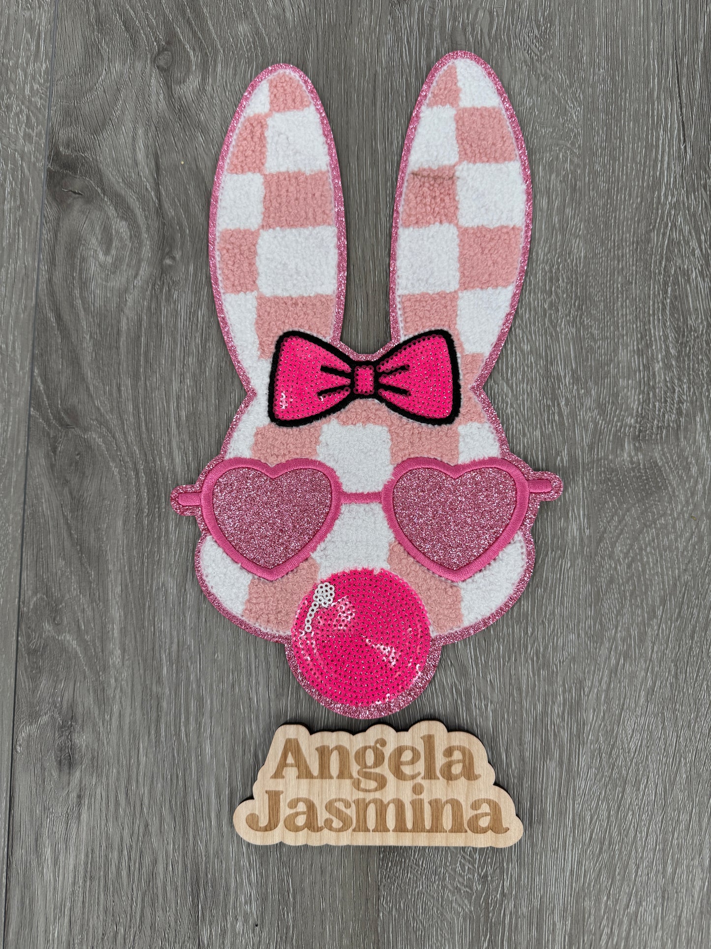 Checkered Bunny with Bubble Gum Chenille Patch